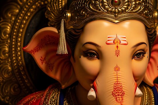 Festive Hindu Celebration Background | Ganpati Bappa Festival | Ganesh Chaturthi Theme | Luxury Gold Decoration | Cultural Religious Design
