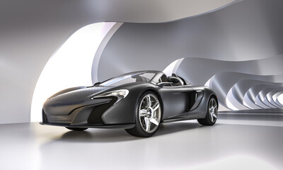Fototapeta premium Carbon fiber luxury supercar in futuristic tunnel 3d