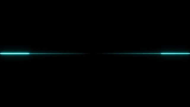 Abstract horizontal glowing neon line on a dark background .Saber Animation Moving Left to Right in ultrawide and Motion graphics of neon line concept.