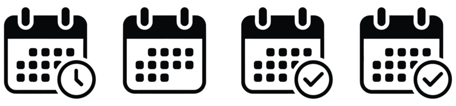 Calendar events and reminders icon set vector illustration featuring modern planning symbols, schedule alerts, and time management design elements