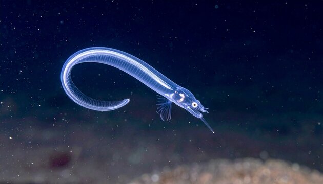 Bioluminescent deep sea dragonfish swimming.