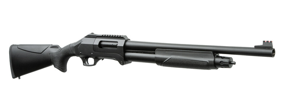 Modern black tactical pump shotgun