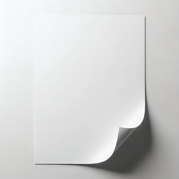 Curved paper corner casting subtle shadow on light background isolated on white background