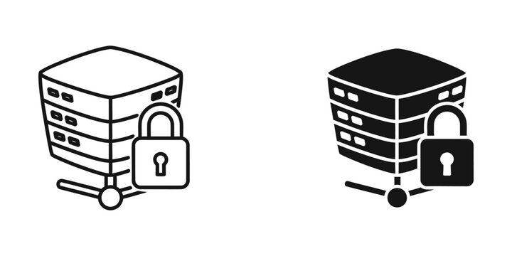 Secure server building with locked padlock icon