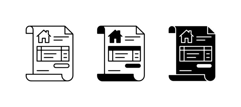 Real Estate Contract Icons, Property Document Symbols, Home Legal Agreement Graphics