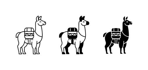 Fototapeta premium Llama Icons Set, Vector Graphics, Andean Animal Symbols, Pack Animal Illustrations, South American Wildlife, Flat Design, Line Art, Silhouette