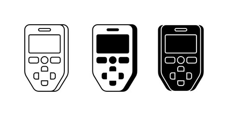 Set of three handheld device icons, including outline, filled, and silhouette versions, representing technology and digital tools for modern applications. © Ajadul
