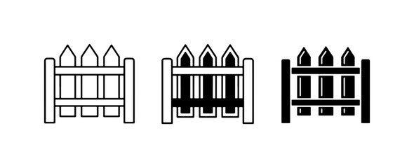 Obraz premium Picket Fence Icons, Garden Boundary Symbols, Outdoor Property Line Graphics