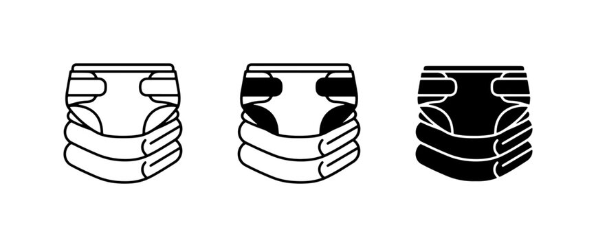 Baby Diaper Icons, Stacked Nappy Vector Graphics, Disposable Underwear Symbols for Infant Care