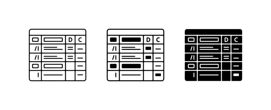Spreadsheet Icons Set, Data Table Grid UI Elements, Business Finance Analysis Graphics