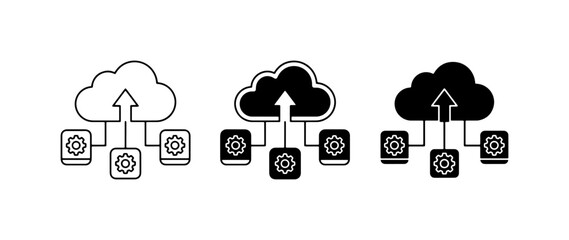 Obraz premium Cloud Computing Icons, Data Upload and Settings, Technology Network Symbols, Digital Storage and Configuration Graphics