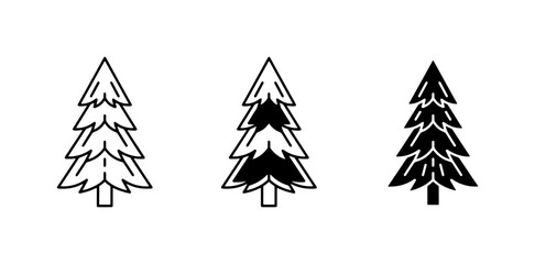 Obraz premium Conifer Tree Icons Set, Pine Evergreen Vector Graphics, Simple Forest Symbols, Nature Elements Collection