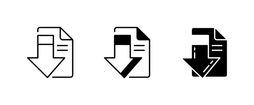 Download Icons Set, Document Upload Symbols, Data Transfer Arrows, File Save Graphics, Digital Information Icons, Vector Collection