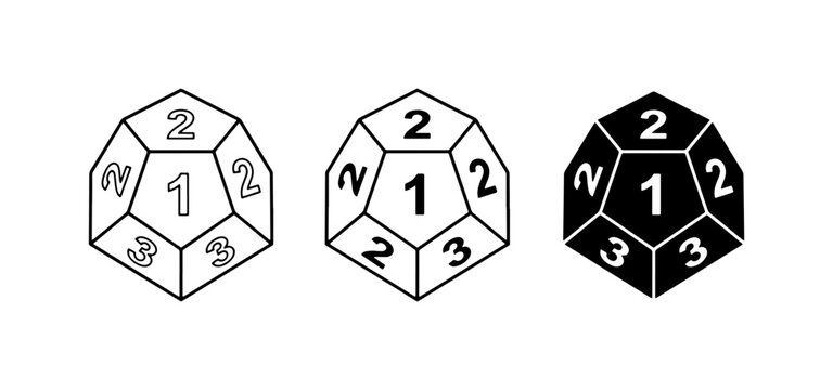 Dodecahedron Dice Set, Polyhedral Game Dice, Tabletop RPG Dice, Numbered Game Pieces, Vector Graphics