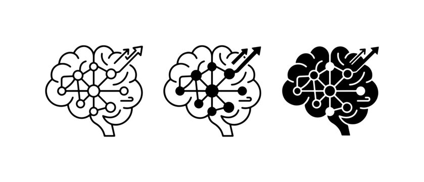 Brain Network Icons, Neural Connections, Artificial Intelligence Concepts, Cognitive Processes, Data Flow, Innovation, Learning, Mind Map, Technology, Science, Vector Set