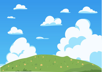 Fototapeta premium Soft White Clouds Above Simple Green Hill Landscape