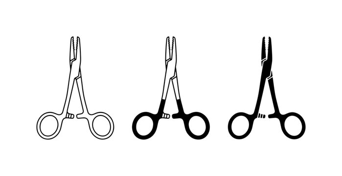 Surgical Forceps Vector Icons, Medical Hemostats, Surgical Clamps, Stainless Steel Instruments, Healthcare Tools, Clinic Equipment, Vector Set