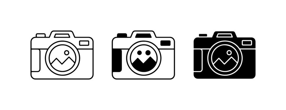 Camera Icons Set, Photography Symbols, Digital Imaging Equipment, Vector Graphics for Media and Creative Industries