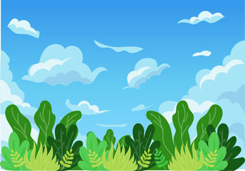 Fototapeta premium Leafy Green Border With Blue Sky Background