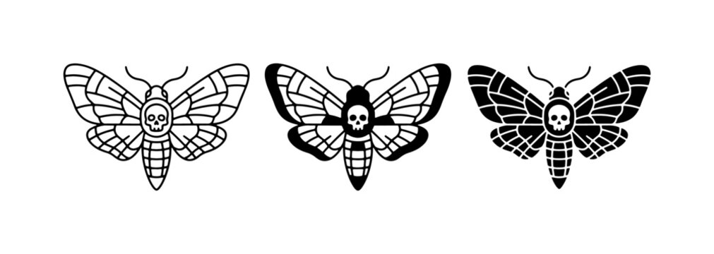 Death's Head Moth Vector Icons, Gothic Insect Silhouettes, Macabre Butterfly Graphics, Dark Art Entomology Illustrations