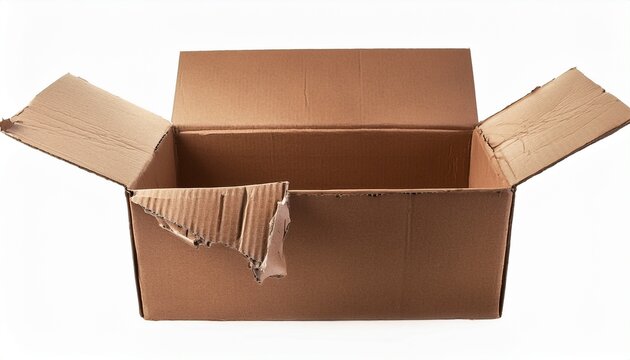 torn cardboard box with ripped edges and exposed lining