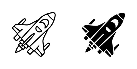 Space Shuttle Icons, Rocket Ship Vector Graphics, Futuristic Aircraft Symbols, Sci-Fi Exploration Line Art and Silhouette © Md