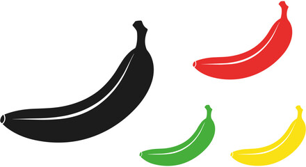 Flat design bananas in black, red, and green with white background. © SALEHA STOCK