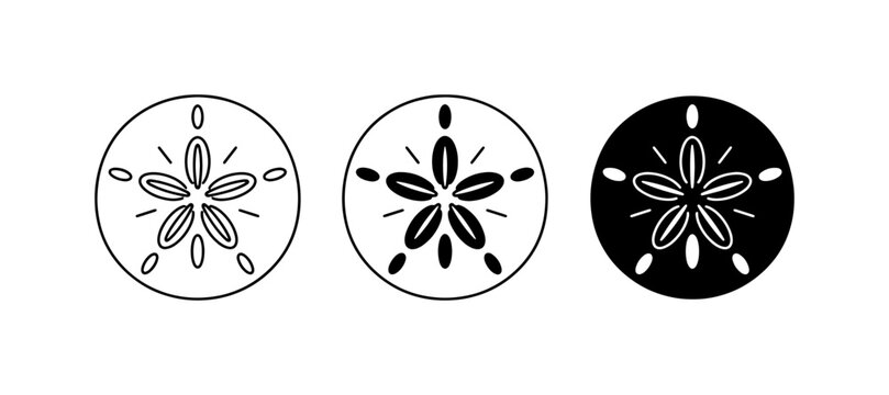 Sand Dollar Icons, Marine Life Vector Graphics, Ocean Beach Seashell Symbols, Set of 3