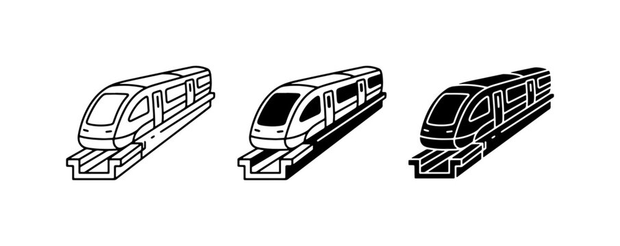 Modern High-Speed Train Icons, Futuristic Maglev Transport Set, Sleek Rail Locomotive Graphics, Urban Commuter Vector Collection