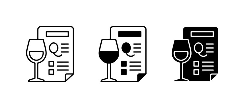 Wine Tasting Menu Icons, Beverage Pairing Guide, Sommelier Notes, Restaurant Drink List, Alcohol Service Icons