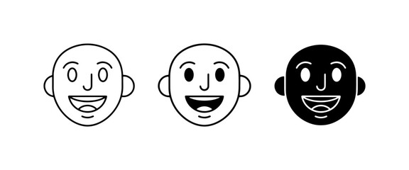 Fototapeta premium Happy Face Icons, Simple Human Head Illustrations, Smiling Emoji Vector Set, Expressive Emotion Symbols, Line Art and Solid Black Styles