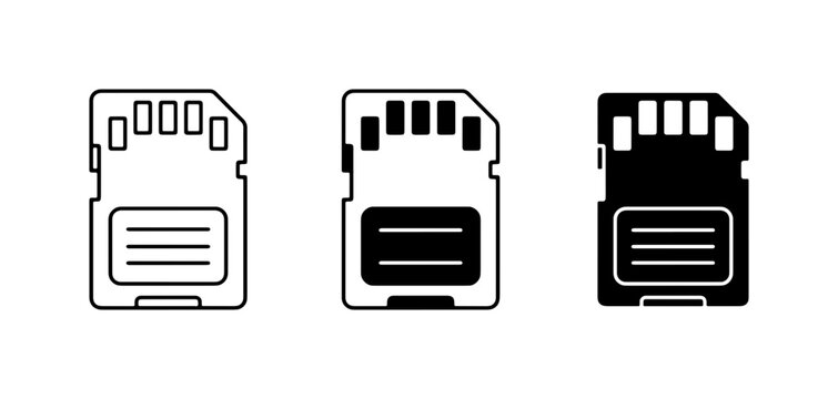 SD Card Icons Set, Micro SD Memory Storage Vector Graphics, Digital Data Storage Symbols
