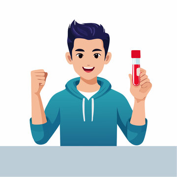 Man holding blood test tube with fist pump