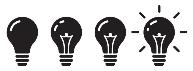 Light bulb evolution icons depicting idea generation and inspiration stages for creativity. © MDNAZMUL