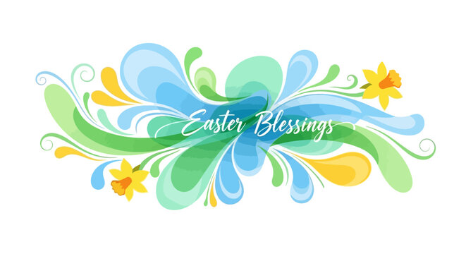 Easter Blessings colorful floral design with swirling lines and flowers