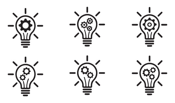 Creative lightbulb gear set for innovation and problem solving concept vector illustration.