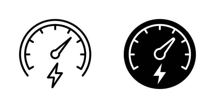 Speedometer Icon Set, Performance Meter Vector Graphics, Energy Gauge Symbols, Measurement Tools for Speed and Power