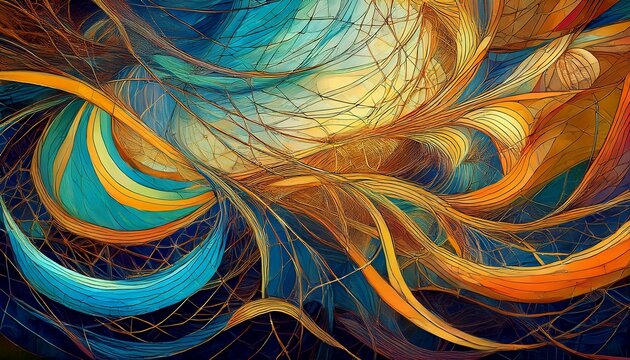 symphony of interwoven threads and abstract patterns creating a tapestry of visual intrigue and complexity panorama