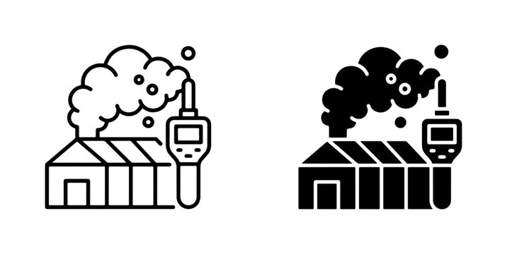 Industrial Factory Emission Monitoring, Air Quality Control Icons, Pollution Measurement Devices, Environmental Protection Vector Set