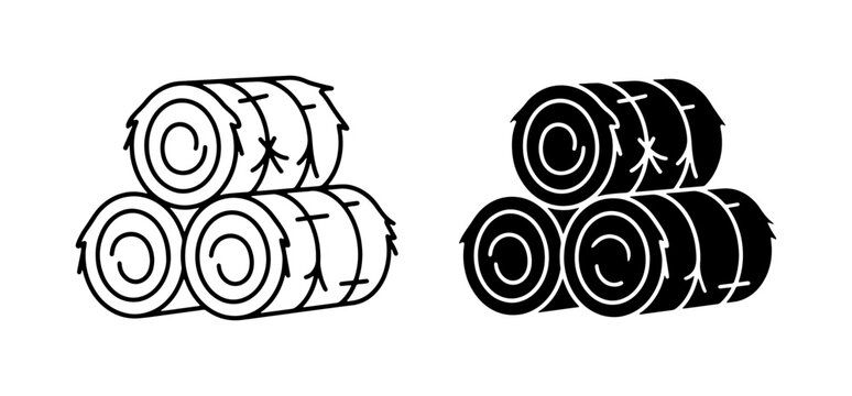 Hay Bale Icons, Rolled Straw Stack Vector Art, Agricultural Harvest Symbols, Farm Storage Graphics, Rural Countryside Elements