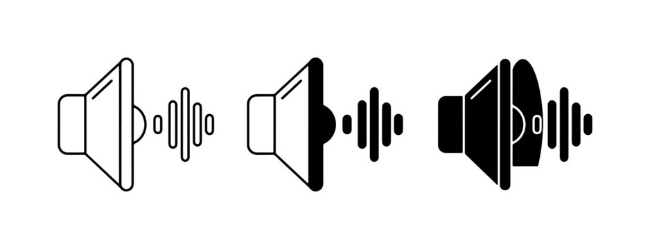 Speaker Volume Icons, Audio Sound Wave Symbols, Sound Level Indicators, Mute and Unmute Controls, Vector Graphics Set