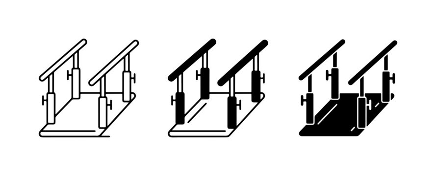 Parallel Bars Vector Icons, Gymnastics Equipment Set, Rehabilitation Aid Graphics, Fitness Training Symbols
