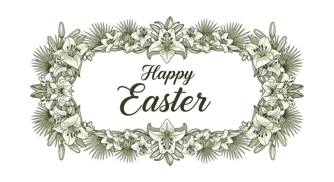 Easter floral frame Happy Easter greeting card border lilies