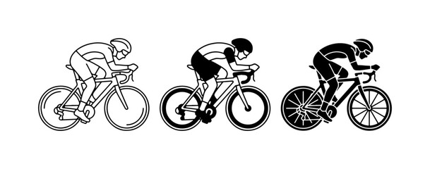 Obraz premium Cyclist Silhouette Set, Road Bike Racing Icons, Sport Vector Graphics for Cycling Enthusiasts and Competition Themes
