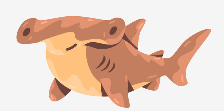 Brown Hammerhead Shark Icon. Minimalist Vector Character for Sea Life Design
