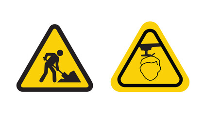 Yellow warning signs for construction and surveillance areas © Abdur