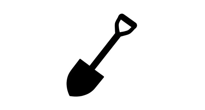 shovel, tool, gardening, digging, icon, black, silhouette, equipment, farm, yard, spade, soil, work, construction, handle, vector, minimal