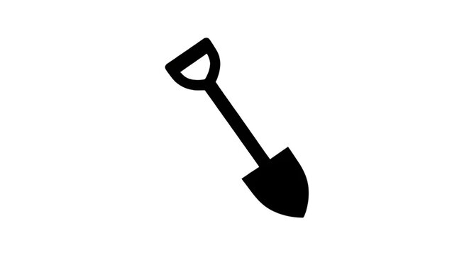 shovel, tool, gardening, digging, icon, black, silhouette, equipment, farm, yard, spade, soil, work, construction, handle, vector, simple