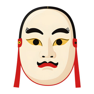 noh, mask, kabuki, japanese, theater, traditional, culture, kasshiki, vector, illustration, face, drama, asia, costume, performance, flat, traditional