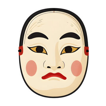 noh, mask, kabuki, japanese, theater, traditional, culture, kasshiki, vector, illustration, face, drama, asia, costume, performance, flat, simple